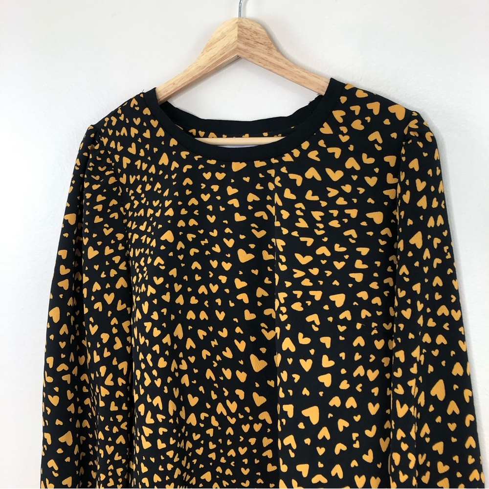 POPSUGAR Black and Mustard Heart Print Long-Sleeve Blouse - Picture 5 of 12